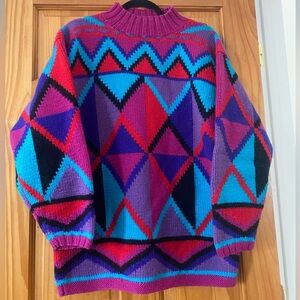 Vintage 90s Tyrolia Skiwear 100% Wool Geometric Ski Sweater Colorful Bold M